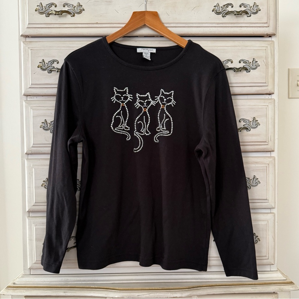 Cat Lady Black Rhinestone Witchy Top